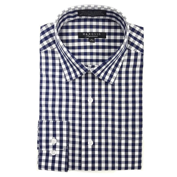 3X Marquis Navy Gingham Long Sleeve 3XL 19-19.5 - Picture 1 of 3